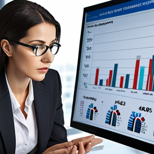 Home 11 **Image Prompt:** "A confident CFO, possibly a woman in a modern office setting, analyzing financial charts and graphs. The scene should convey strategic thinking, data-driven decision making, and leadership. Focus on a visionary leader transforming numbers into strategies for company growth. Style: Professional, modern, slightly futuristic."