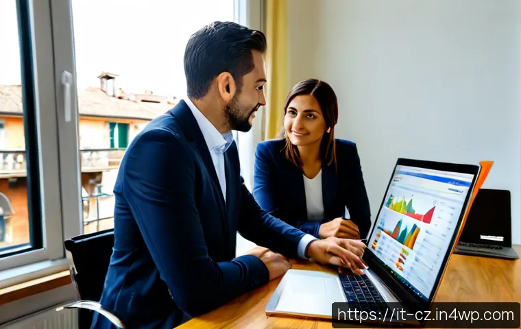 Home 11 사업 확장에 필요한 재무 전문가 추천 - Photorealistic Italian small business owner in a bright Milan office consulting with a trusted finan...